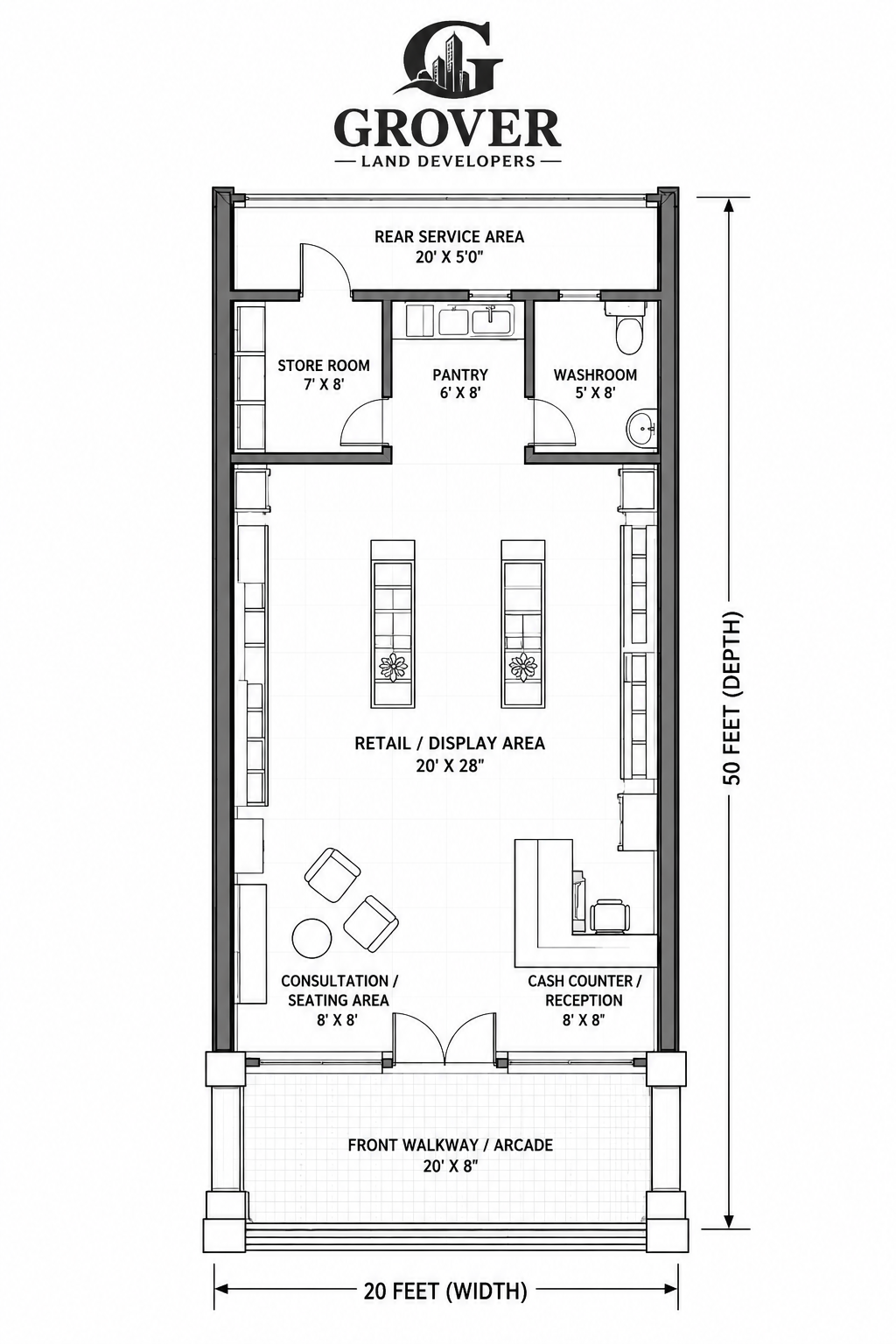 Commercial Street Walk typical retail shop floor plan